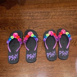 Rainbow flowered flip flops!